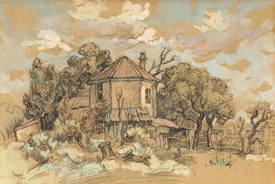 Gregoire Boonzaier; Ou Seshoekige Huisie, Rondebosch. Kaap (Old Hexagonal House, Rondebosch. Cape)