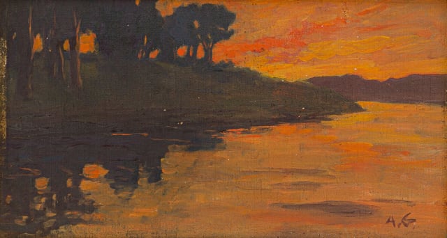 Allerley Glossop; River Bank at Sunset