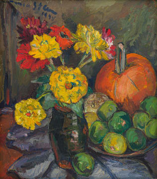 Irma Stern; Still Life with Flowers and Pumpkin