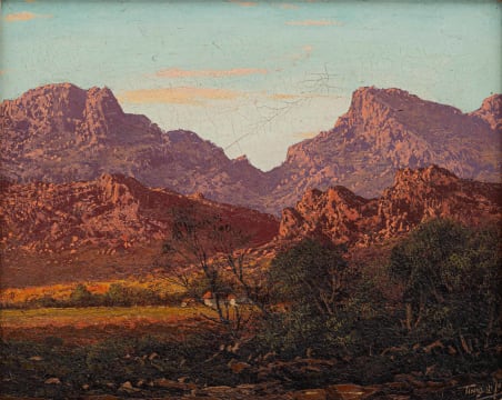 Tinus de Jongh; Mountain Landscape with Cottage