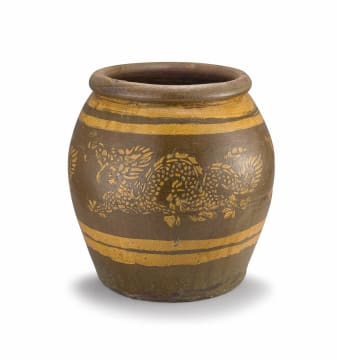 A Chinese brown-and-yellow-glazed Martavan, Soochow, 19th century
