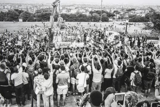 David Goldblatt; The dethroning of Cecil John Rhodes, after the throwing of human faeces on the statue and the agreement of the University to the demands of students for its removal. The University of Cape Town, 9 April 2015