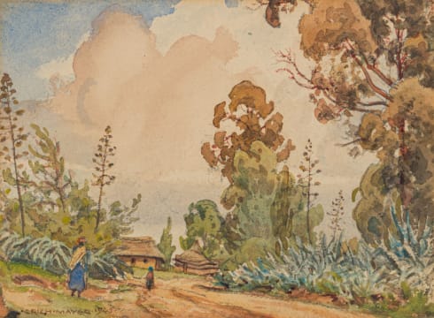 Erich Mayer; Figure Walking on a Tree-Lined Road