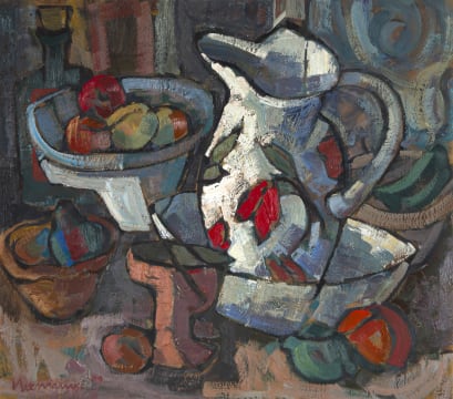 Hennie Niemann Snr; Still Life with Jug, Cup and Fruit