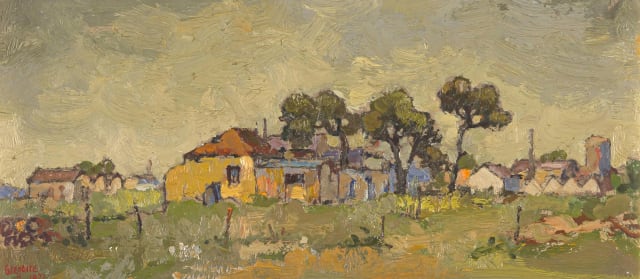 Gregoire Boonzaier; Yellow Cottage + Three Trees, Landsdown, Cape (sic)