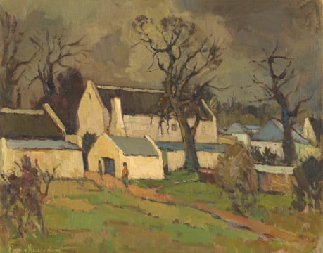 Piet van Heerden; Figures and Houses in a Landscape