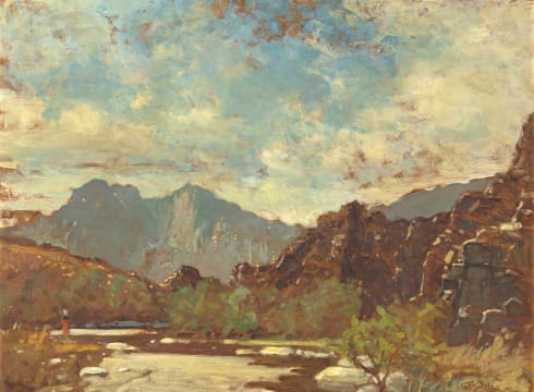 Walter Gilbert Wiles; Landscape with Figure at a River
