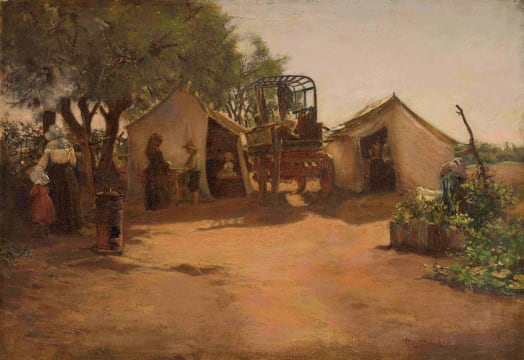 Frans Oerder; An Encampment with Wagon
