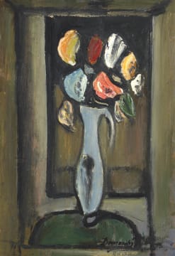 Pranas Domsaitis; Still Life with Vase and Flowers