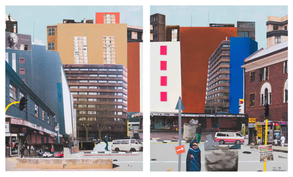 Sam Nhlengethwa; City Scape, diptych