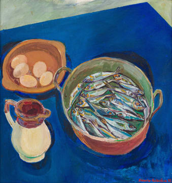 Alexander Podlashuc; Still Life with Sardines and Eggs