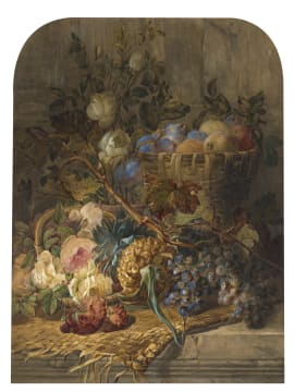 British School, 19th Century; Fruit and Flowers