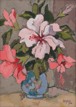 Gregoire Boonzaier; Hibiscus in Blue Vase