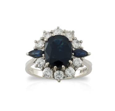 18k white gold sapphire and diamond halo ring