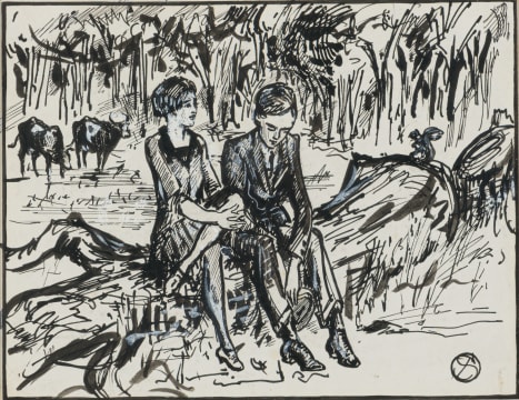Strat Caldecott; Couple Sitting on Fallen Tree