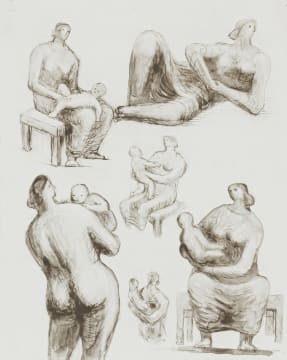 Henry Moore; Mother and Child Studies and Reclining Figure