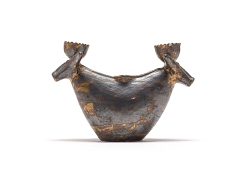 Elizabeth Mbatha; Candle Stick Vessel decorated with Double Goat Heads