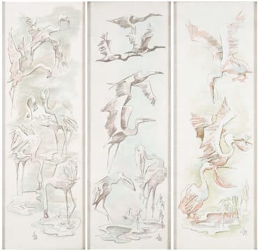 Ernest Ullmann; Storks, Pelicans and Flamingos, three