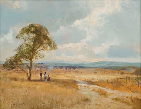 Christopher Tugwell; Three Figures under a Tree in an Extensive Landscape