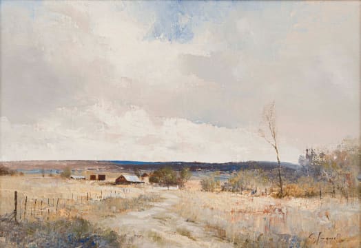 Christopher Tugwell; Road with Distant Houses and Fence