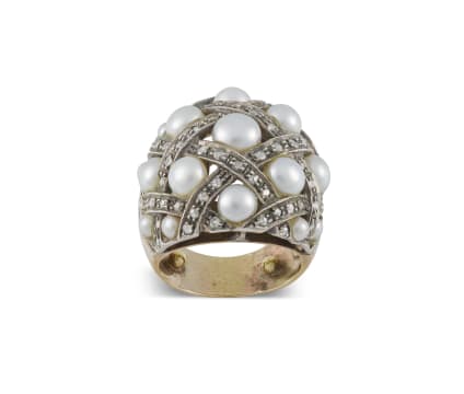 18k yellow and white gold, pearl and diamond ring