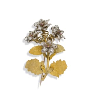 Victorian diamond and ruby en tremblant spray brooch, Law, Goldsmith & Jeweller, Dublin