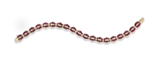 18k yellow gold, ruby and diamond tennis bracelet