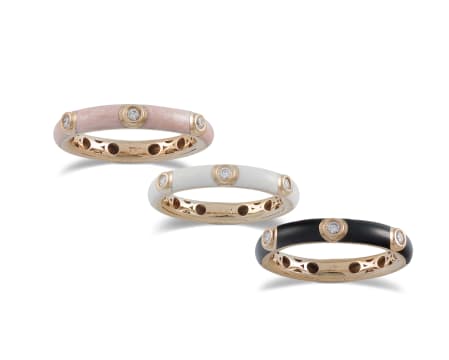 18k rose gold, enamel and diamond stacking ring set