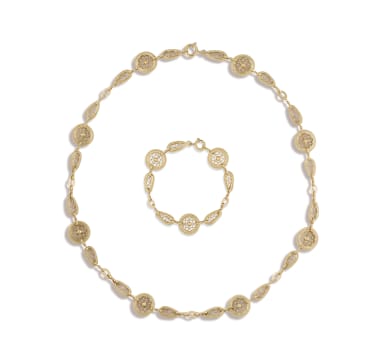 18k yellow gold filigree necklace and bracelet