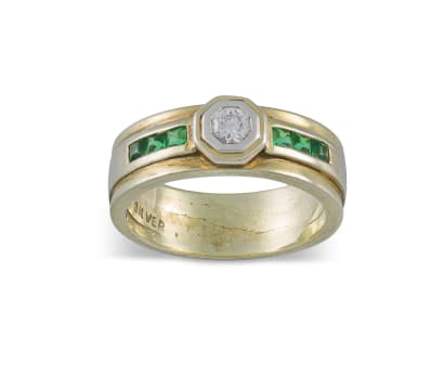 Silver, diamond and tsavorite ring