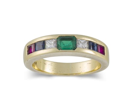 18k yellow gold, multi-gemstone and diamond ring dress