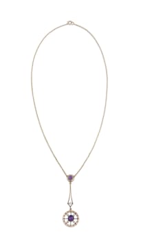 9k rose gold, amethyst and pearl pendant