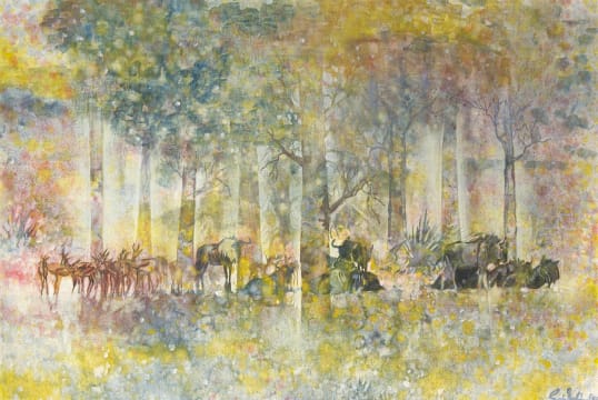 Gordon Vorster; Wildebeest and Springbok in a Forest