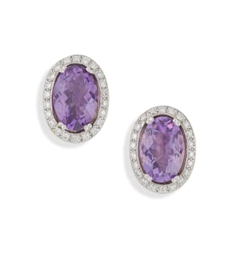Pair of 18k white gold, amethyst and diamond earrings