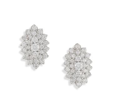 Pair of 18k white gold diamond leaf earrings, Browns