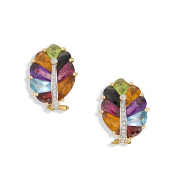 Pair of 14k yellow gold, multi-coloured gemstone earrings