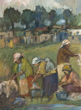 Amos Langdown; Washerwomen by a Stream