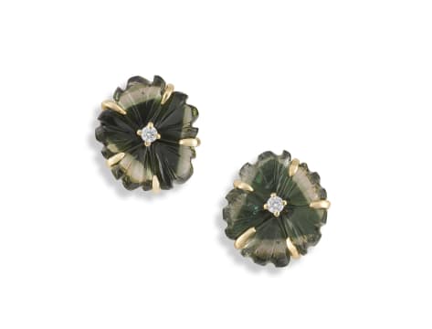 Pair of 18k yellow gold tourmaline and diamond stud earrings, Taz Watson