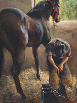 Mari Vermeulen-Breedt; Farrier Shoeing the Horse or White Eagle