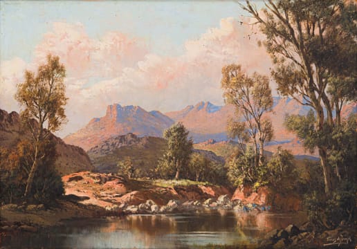Tinus de Jongh; Landscape with Mountains and Trees