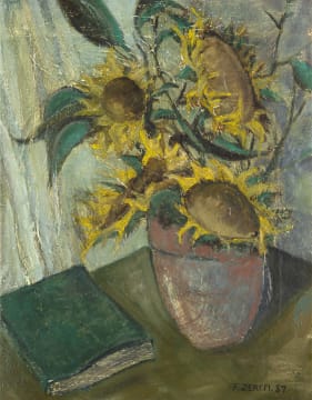 Florence Zerffi; Sunflowers in a Vase