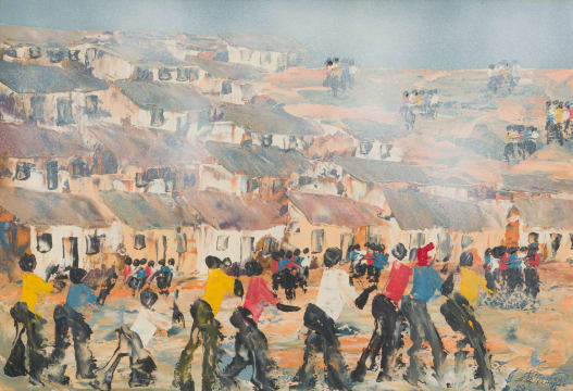 Solly (Solomon) Sekhaolelo; Figures in a Township Scene