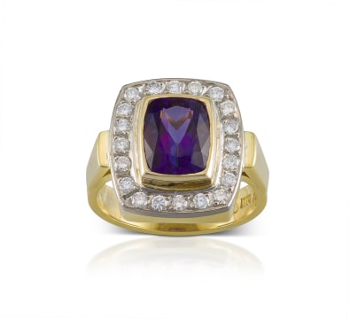18k two-tone amethyst and diamond ring