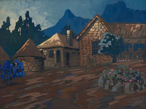 Nils Andersen; Houses and Figures with Distant Mountains