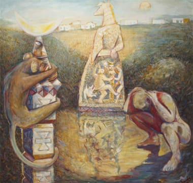 Hardy Botha; Totem with Monkey, Giraffe and Figure