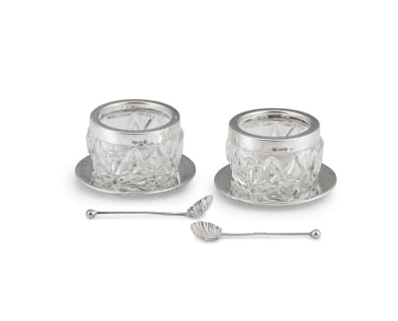 A pair of German silver-mounted glass salts, .925 standard