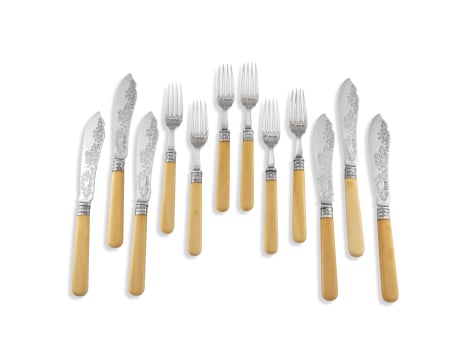 A set of six Edward VII silver fish knives and forks, Horace Woodward & Co Ltd, London, 1904