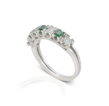 Platinum emerald and diamond ring