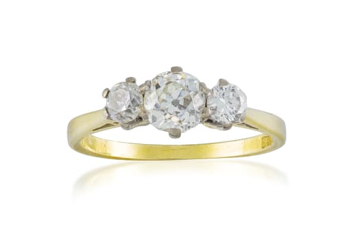 18k two-tone three stone ring