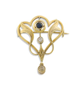 18k yellow gold sapphire brooch